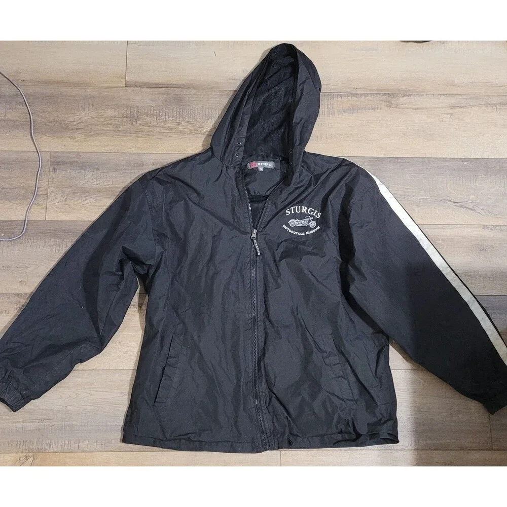 Sturgis Motorcycle Museum Jacket Black Zip Up Men's Size XL Reflective Stripes